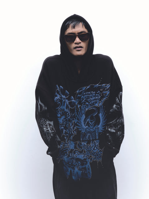 FLAMES & STUFF HOODIE BLACK/BLUE