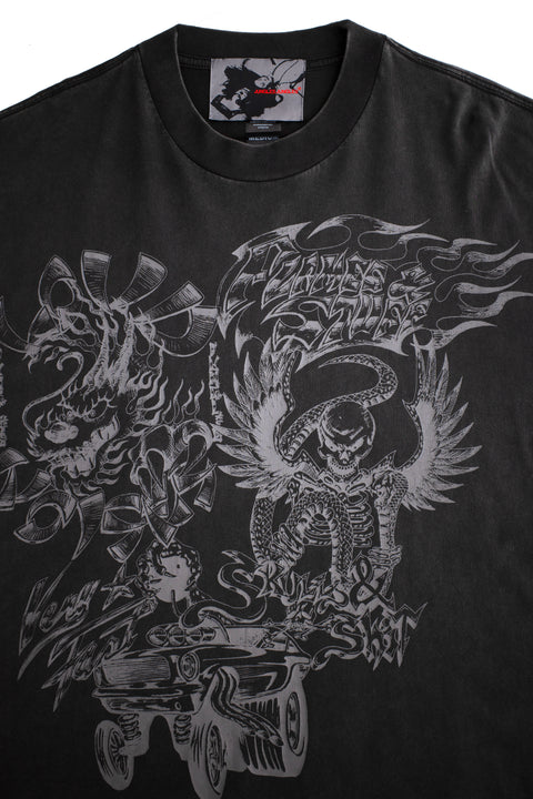FLAMES N STUFF TEE- VINTAGE BLACK
