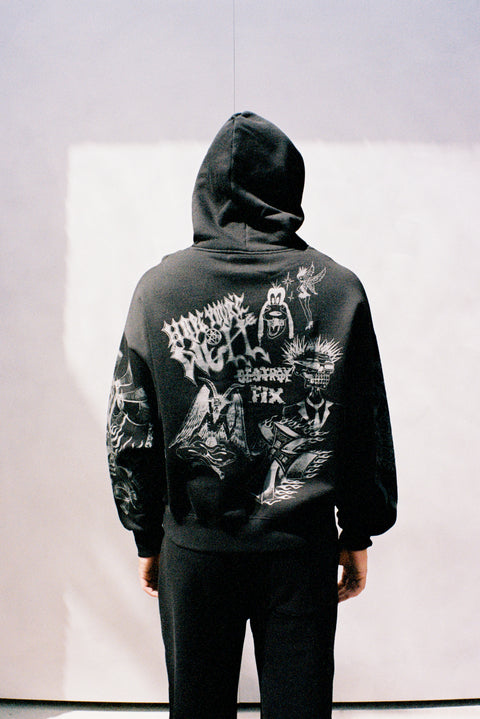 FLAMES & STUFF HOODIE BLACK