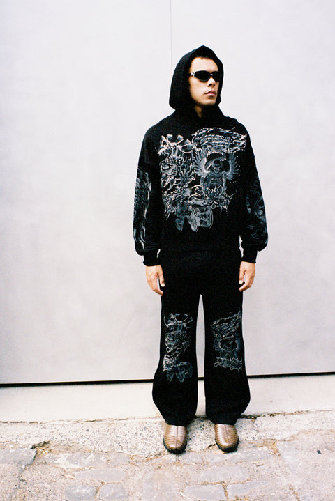 FLAMES & STUFF HOODIE BLACK