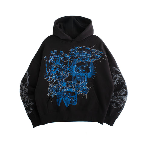 FLAMES & STUFF HOODIE BLACK/BLUE