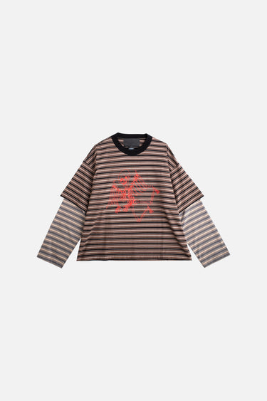 Skeleton Stripe Double Sleeve Tee