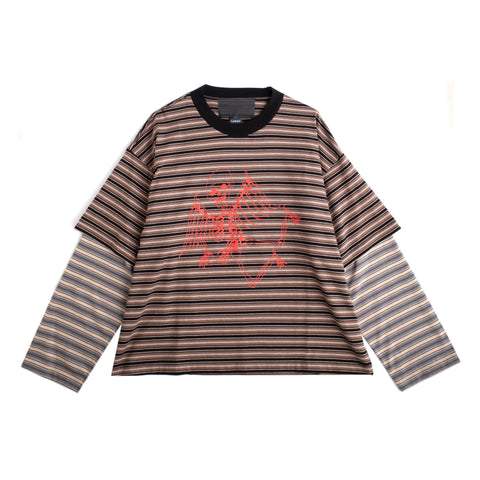 SKELETON STRIPE DOUBLE SLEEVE TEE