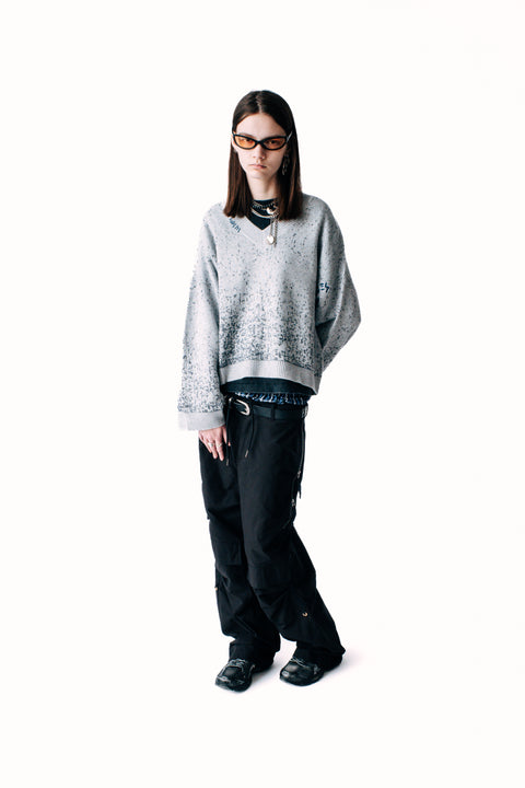 SPECKLE V-NECK SWEATER GREY