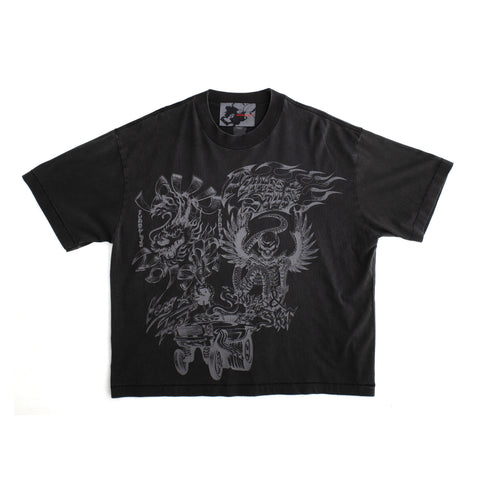 FLAMES N STUFF TEE- VINTAGE BLACK